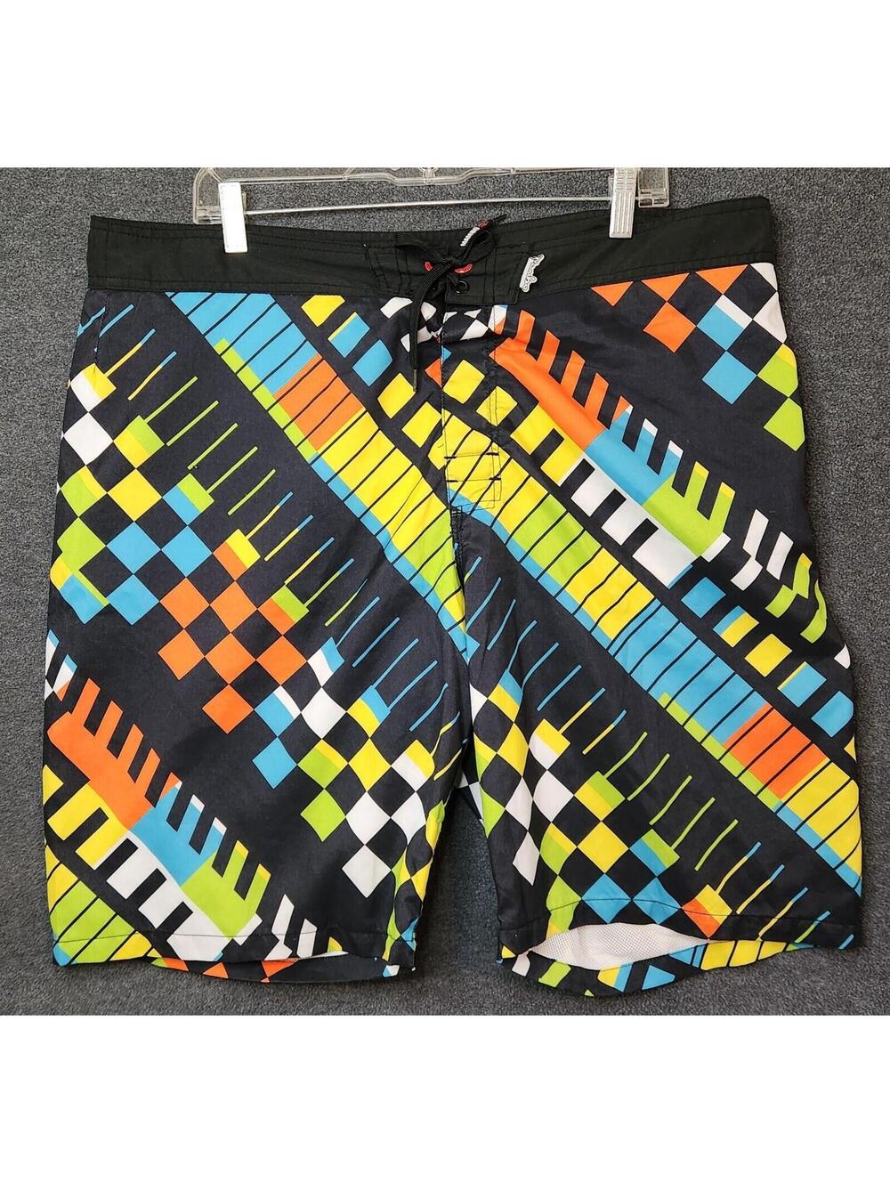 Mambo Australia Mens XL Swim Trunks 100% Polyester Retro Geometric Multicolored